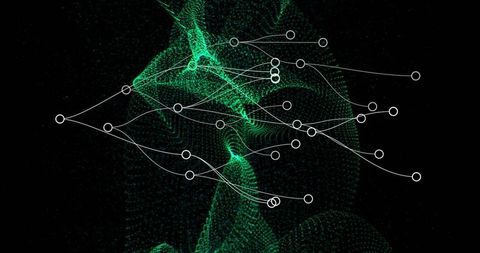 Futuristic Network with Green Mesh and White Nodes in Dark
