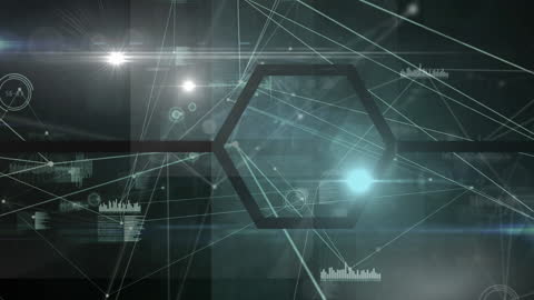 Futuristic Digital Network with Neon Hexagon