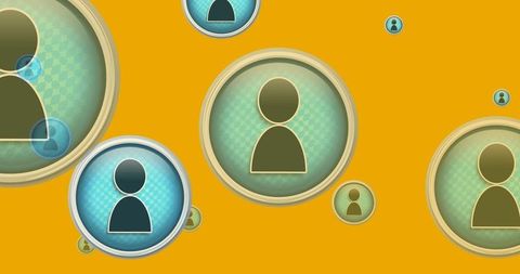 Abstract online user icons on vibrant yellow background