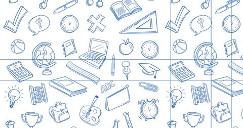 back to school items seamless pattern in blue outline design - Download Free Stock Images Pikwizard.com