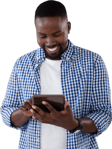Transparent Smiling Man Using Digital Tablet - Download Free Stock Videos Pikwizard.com