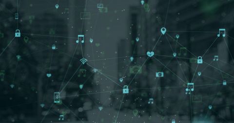 Network of Digital Icons Overlay on Urban Cityscape - Download Free Stock Images Pikwizard.com