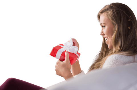 Woman Opening Gift Box Silhouette on Transparent Background