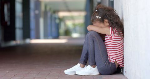 Lonely Child Sitting in School Hallway Feeling Sad - Download Free Stock Images Pikwizard.com