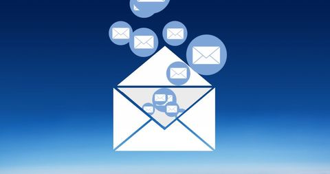 Digital Communication Icon with Open Envelope and Blue Background