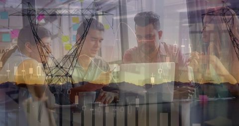 Collaborative Business Meeting with Technological Overlay and Landscape - Download Free Stock Images Pikwizard.com