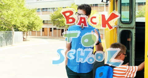 Back to School Animation with Children Boarding Bus