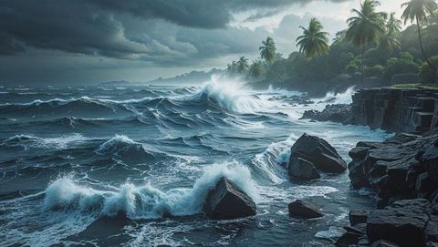 Dramatic Ocean Waves Crashing Against Tropical Basalt Coastline - Download Free Stock Images Pikwizard.com