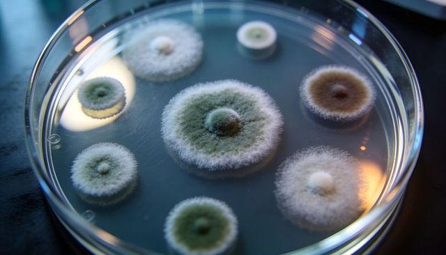 Concentric Fungal Mold Colonies Growing on Agar in Petri Dish for Microbiology Study