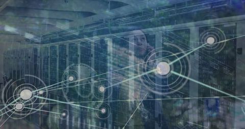 Businesswoman with Digital Network Overlay in Data Center - Download Free Stock Images Pikwizard.com