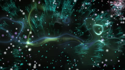 Vibrant Abstract Animation with Fireworks and Waves