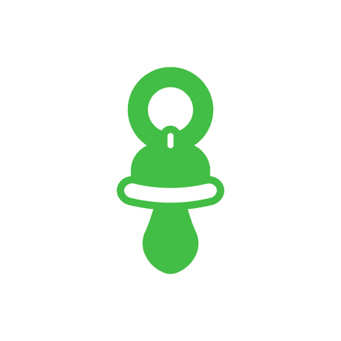 Green baby pacifier on transparent background for childhood theme