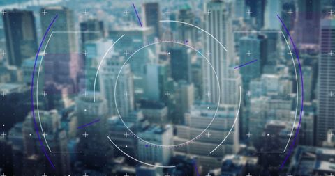 Futuristic Scope Overlay on Urban Skyline Showcasing Technology