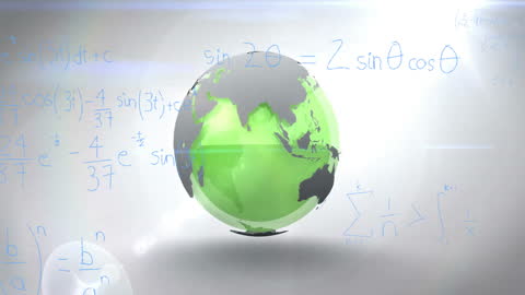 Rotating Green Earth with Mathematical Formulas