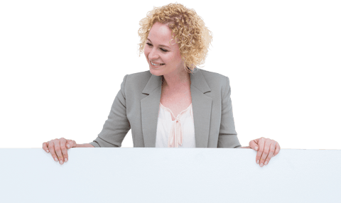 smiling woman holding a transparent blank sign for advertisement - Download Free Stock Videos Pikwizard.com
