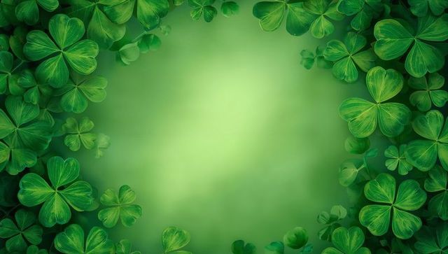 Lush Clover Border Framing Glowing Green Center for St Patrick's Day Background