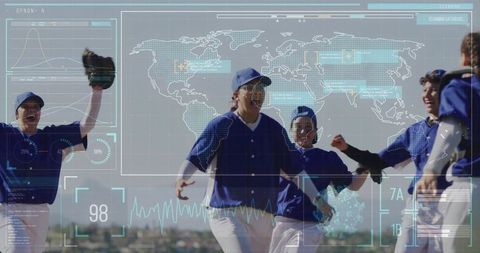 Celebrating Female Baseball Team with Digital Tech HUD Overlay