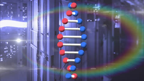 Animated DNA Helix with Light Halo in Data Server Center