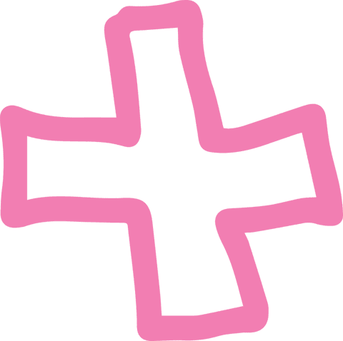 Hand-drawn pink plus sign with transparent background