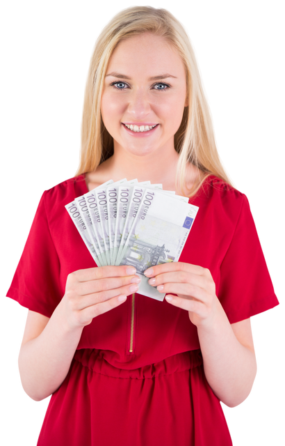 Happy Caucasian Woman Holding Money on Transparent Background - Download Free Stock Videos Pikwizard.com