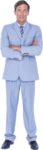 Confident Businessman Standing in Light Blue Suit Transparent Background
