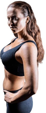 Transparent Fit Athletic Woman in Black Sportswear Side View