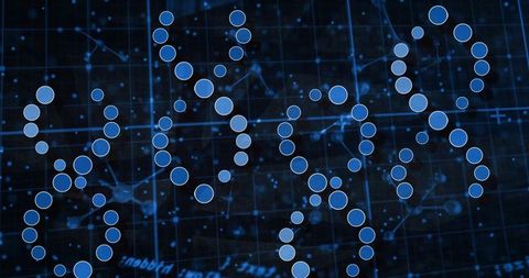 Glowing Blue Node Rings Forming Connected Network on Digital Grid Visualizing Connectivity