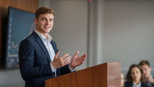 Confident Young Professional Giving Business Presentation