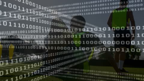 Digital Overlay of Binary Code on Football Players