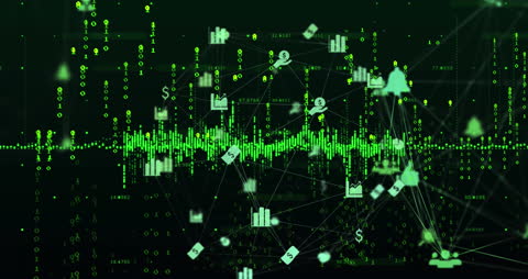 Futuristic Digital Data Visualization with Icon Connections