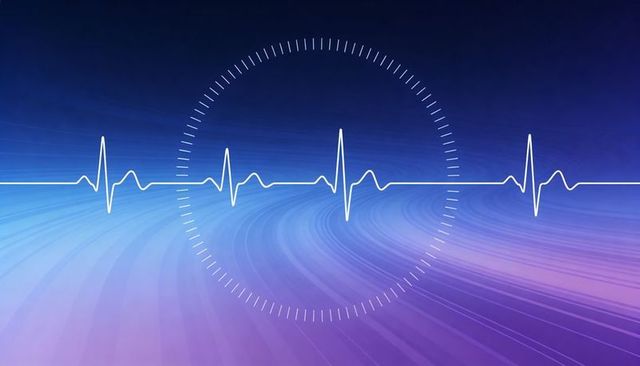 Abstract ecg heartbeat line with radial gauge on blue-purple gradient background