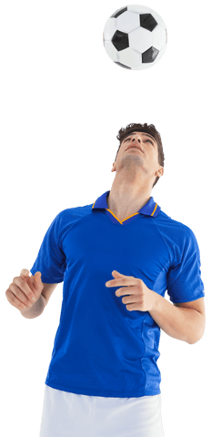 Male soccer player juggling ball on transparent background