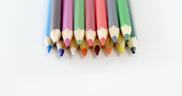 Colorful Assorted Pencils Arranged in Neat Row on White Background - Download Free Stock Images Pikwizard.com