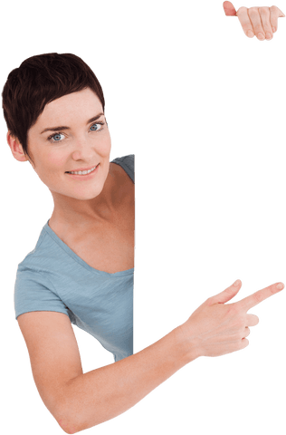 Cheerful Brunette Woman Pointing at Transparent Border - Download Free Stock Videos Pikwizard.com