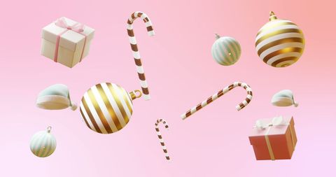 Floating 3D Holiday Decorations on Pink Background