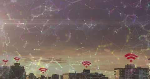 Urban Skyline with Global Connectivity and 5G Network Symbols - Download Free Stock Images Pikwizard.com