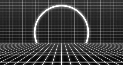 Abstract Digital Grid with Neon Circle in Retro Futurism Style - Download Free Stock Images Pikwizard.com