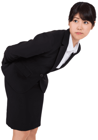 Focused asian businesswoman thinking on transparent background