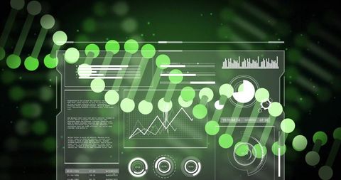 Futuristic Data Dashboard with DNA Helix and Graphs