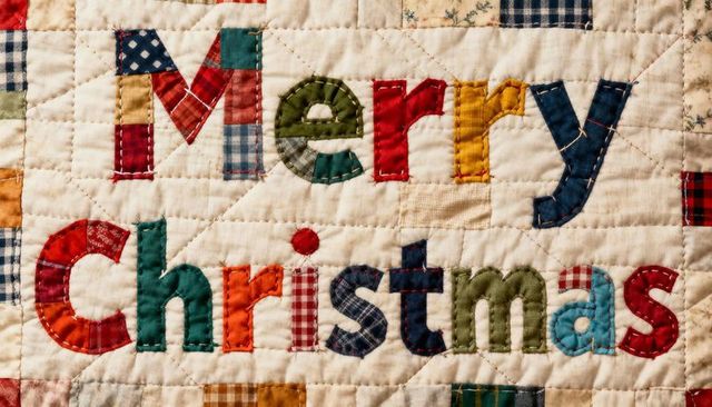 Patchwork merry christmas applique quilt hand-stitched colorful letters cozy holiday decor