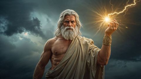 Majestic Lightning Wielding God Under Stormy Skies