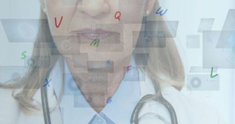 Female Doctor with Stethoscope and Digital Law Overlays