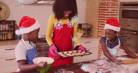 Festive baking fun with mother and children at christmas