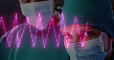 Healthcare Professionals with Heart Monitor Graphic