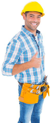 Smiling Handyman with Thumbs Up and Tools on Transparent Background - Download Free Stock Videos Pikwizard.com