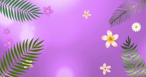 Floral Leaves Arrangement on Bright Violet Background
