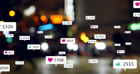 Digital Social Media Interaction over Blurred City Lights - Download Free Stock Images Pikwizard.com
