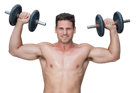 Caucasian Man Holding Weights on Transparent Background