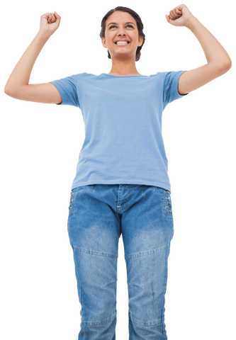 Joyful woman wearing casual clothes raising hands on transparent background - Download Free Stock Videos Pikwizard.com