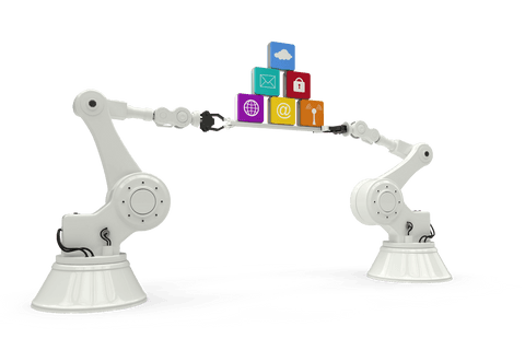 Robot Arms Holding Colorful Icons in Technology Illustration - Download Free Stock Videos Pikwizard.com